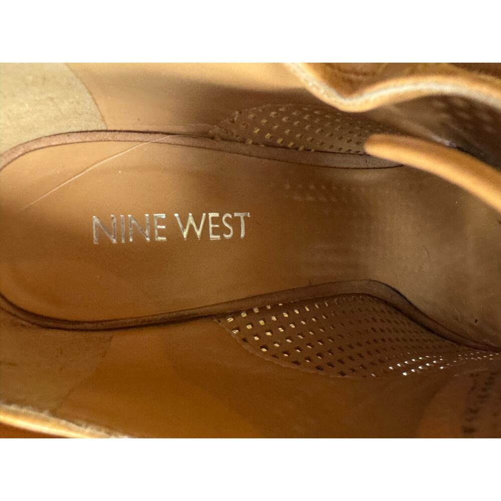 Nine West Tan Leather Peep Toe Booties Perforated Lace Up Heel 7.5M - Picture 11 of 11